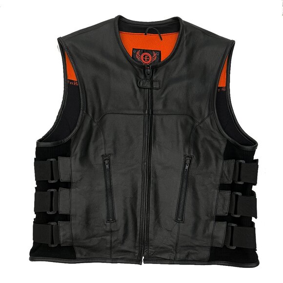 True Element Mens Bike Black Swat Team Style Motorcycle Leather Vest Mens 2XL 2X - Picture 1 of 5